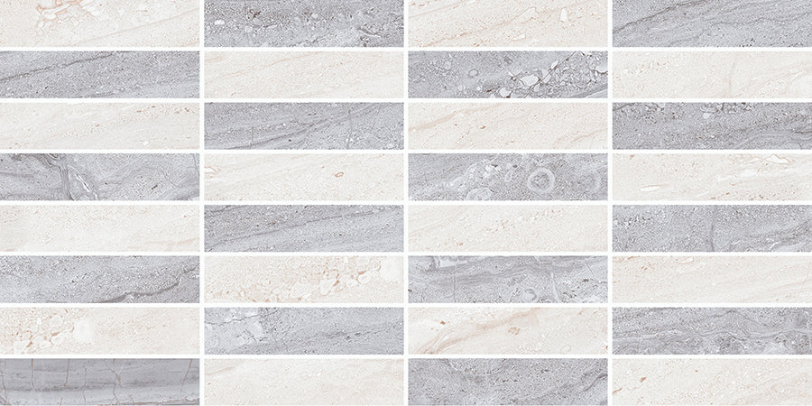 Carrelage Mural Travertino 20x40 | Gris Décor 1 MIX Brillant