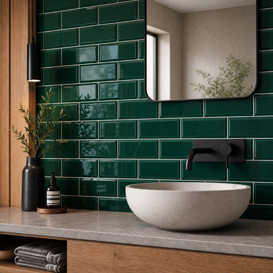 Azulejo Biselado 7,5x15 | Verde Folha 3500 Brilhante