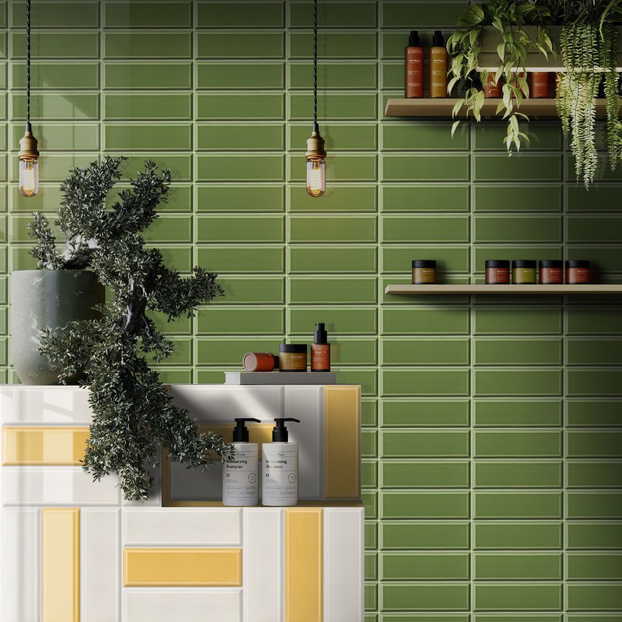 Carrelage Mural Biseauté M10x30 | Vert 880 Brillant