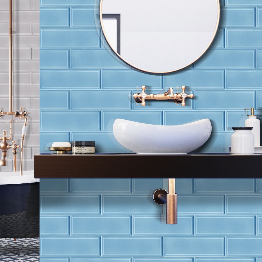 Bevelled Wall Tile M10x30 | Blue 730 Glossy