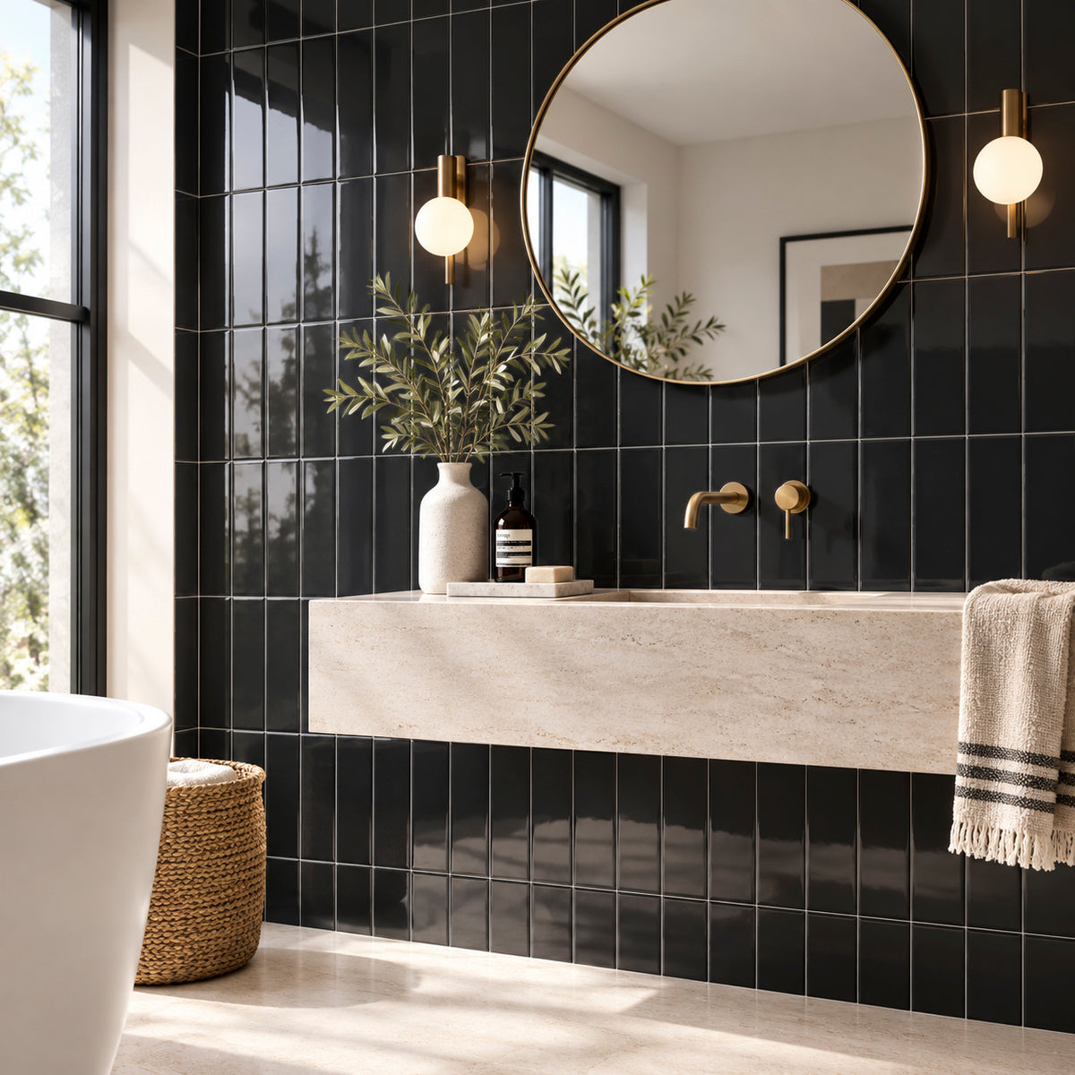 Carrelage Mural Lisse M10x30 | Noir 150 Brillant