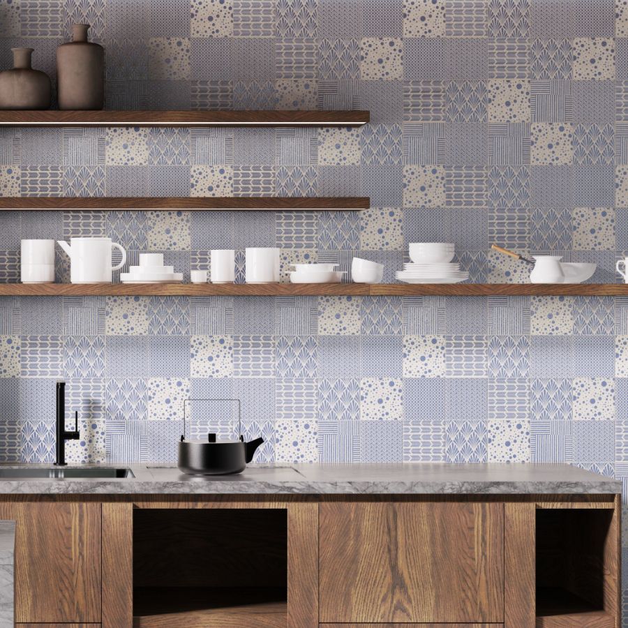 Palma Wall Tile 15x15 | Design Blue MIX Glossy over Matt