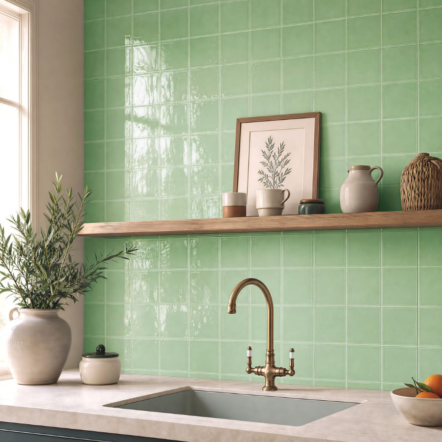 Rustic Wall Tile M15x15 | Green 810 Glossy