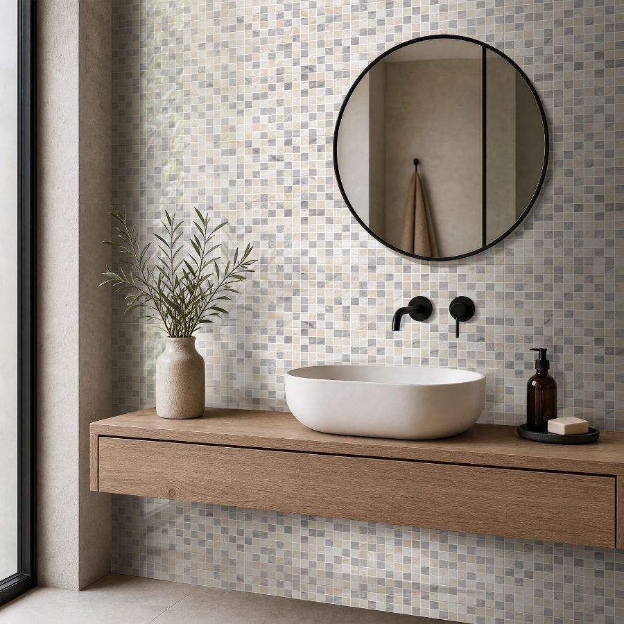 Azulejo Travertino 20x40 | Cinza Decor 2 MIX Brilhante