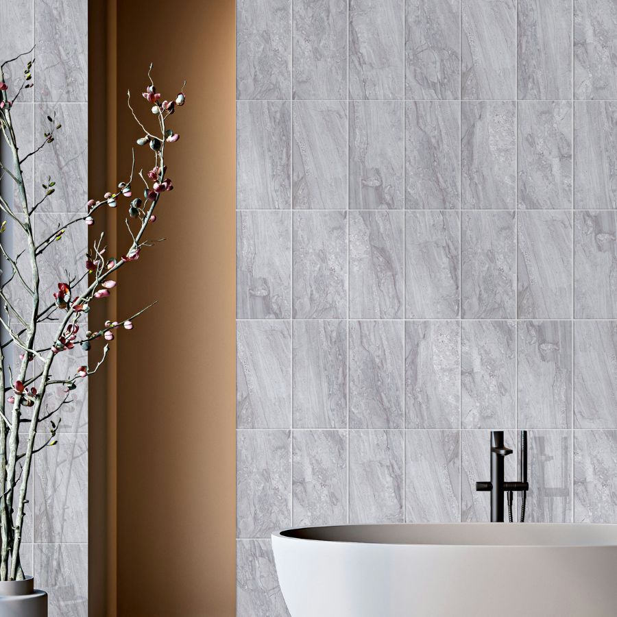 Azulejo Travertino 20x40 | Cinza MIX Brilhante