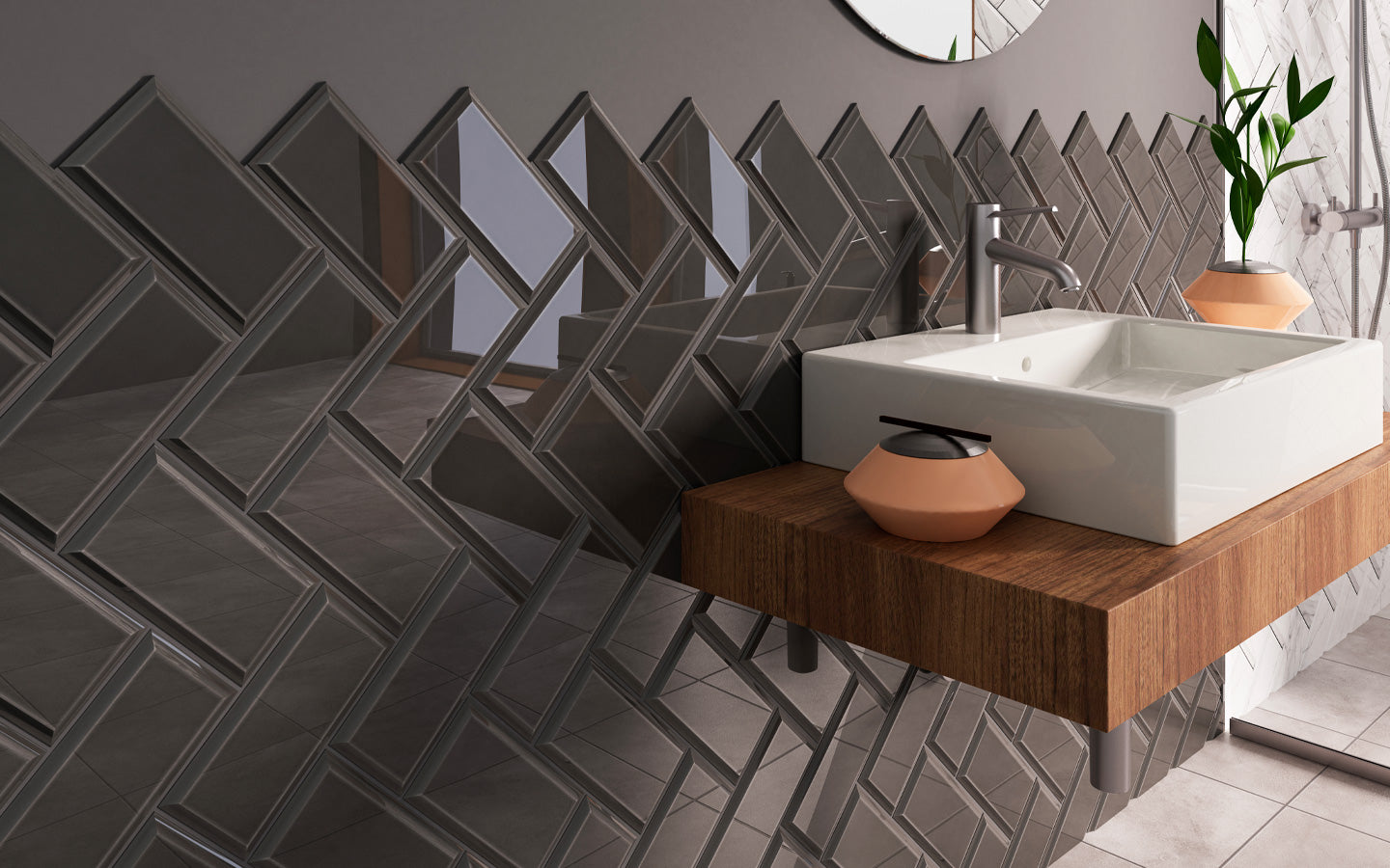 Bevelled Wall Tile M10x20 | Grey 670 Glossy