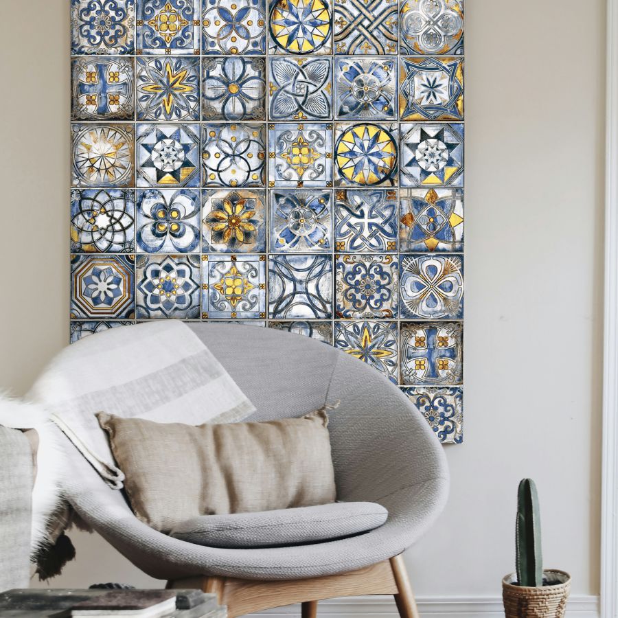 Carrelage Mural Celta 15x15 | Dessin Bleu MIX Mat