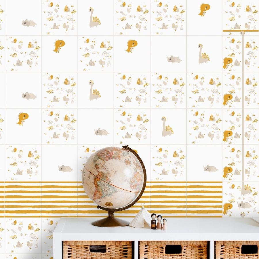 Azulejo Dino 20x20 | Amarelo Desenho MIX Mate