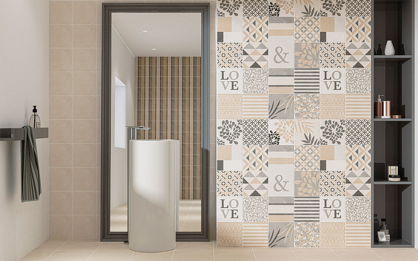 Azulejo Love 20x20 | Decor Bege - Desenho 20 Mate