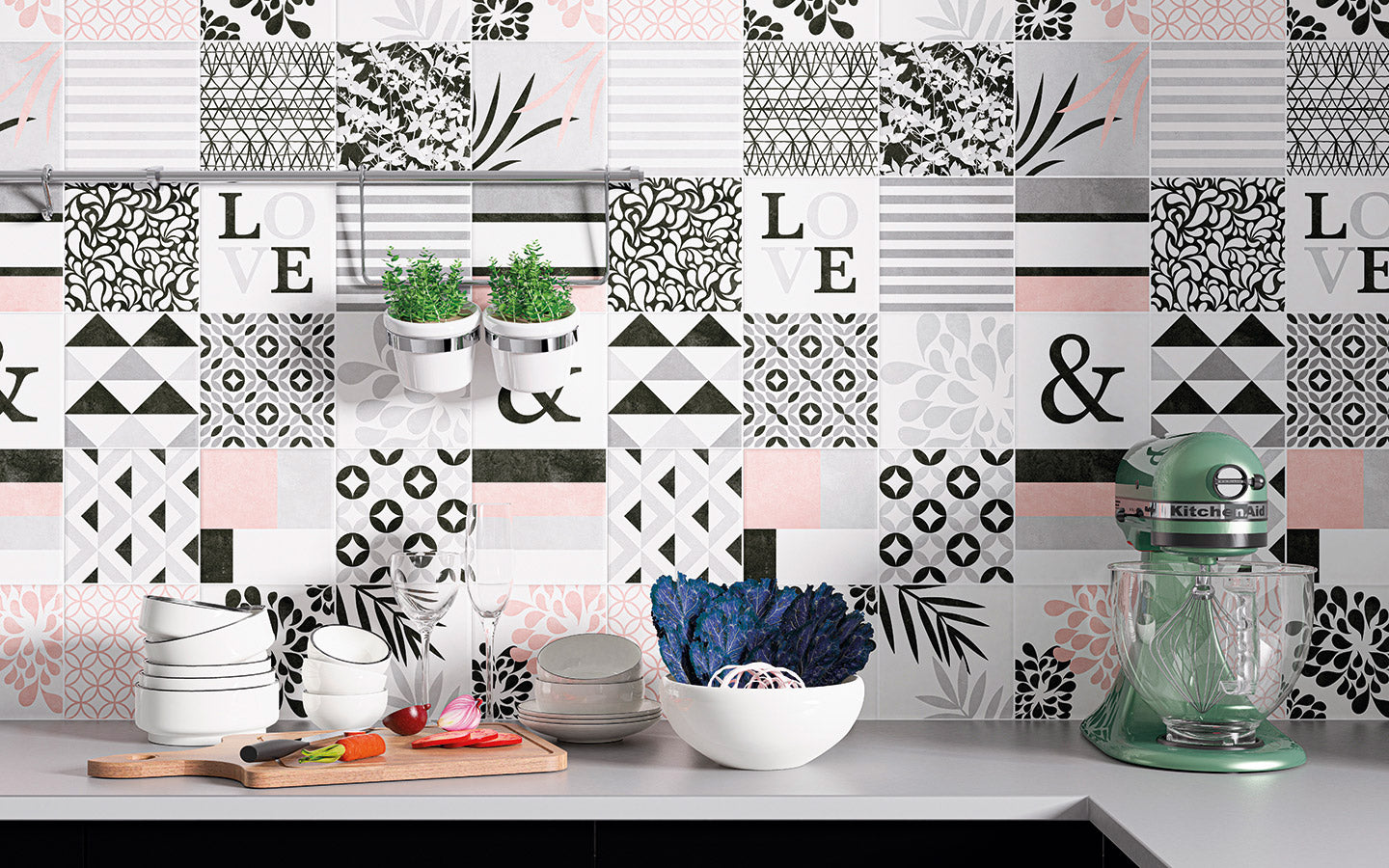 Azulejo Love 20x20 | Decor Preto - Desenho 03 Mate