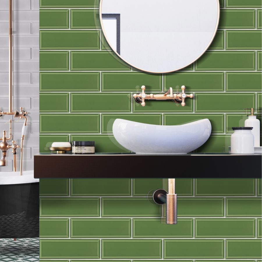 Bevelled Wall Tile M10x30 | Green 880 Glossy