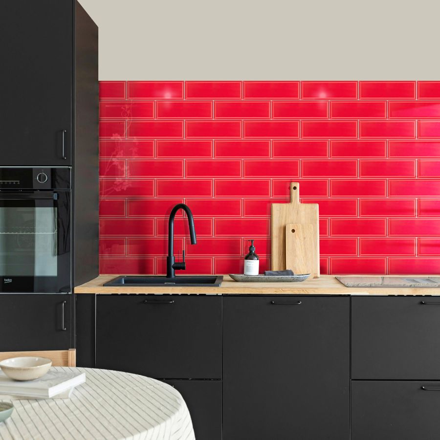 Bevelled Wall Tile M10x30 | Red 180 Glossy