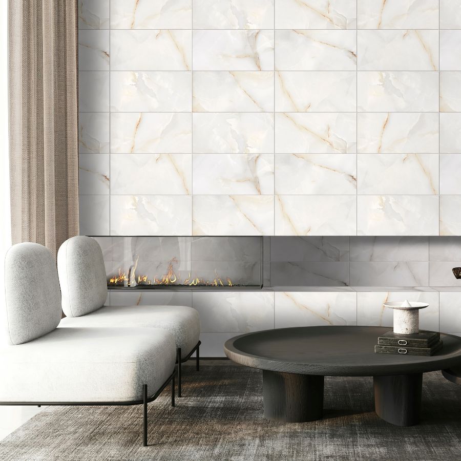 Borba Wall Tile M25x50 | White MIX Glossy