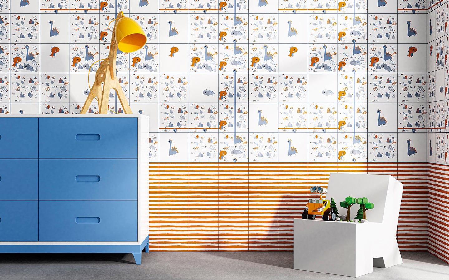 Dino Wall Tile 20x20 | Blue Design MIX Matt