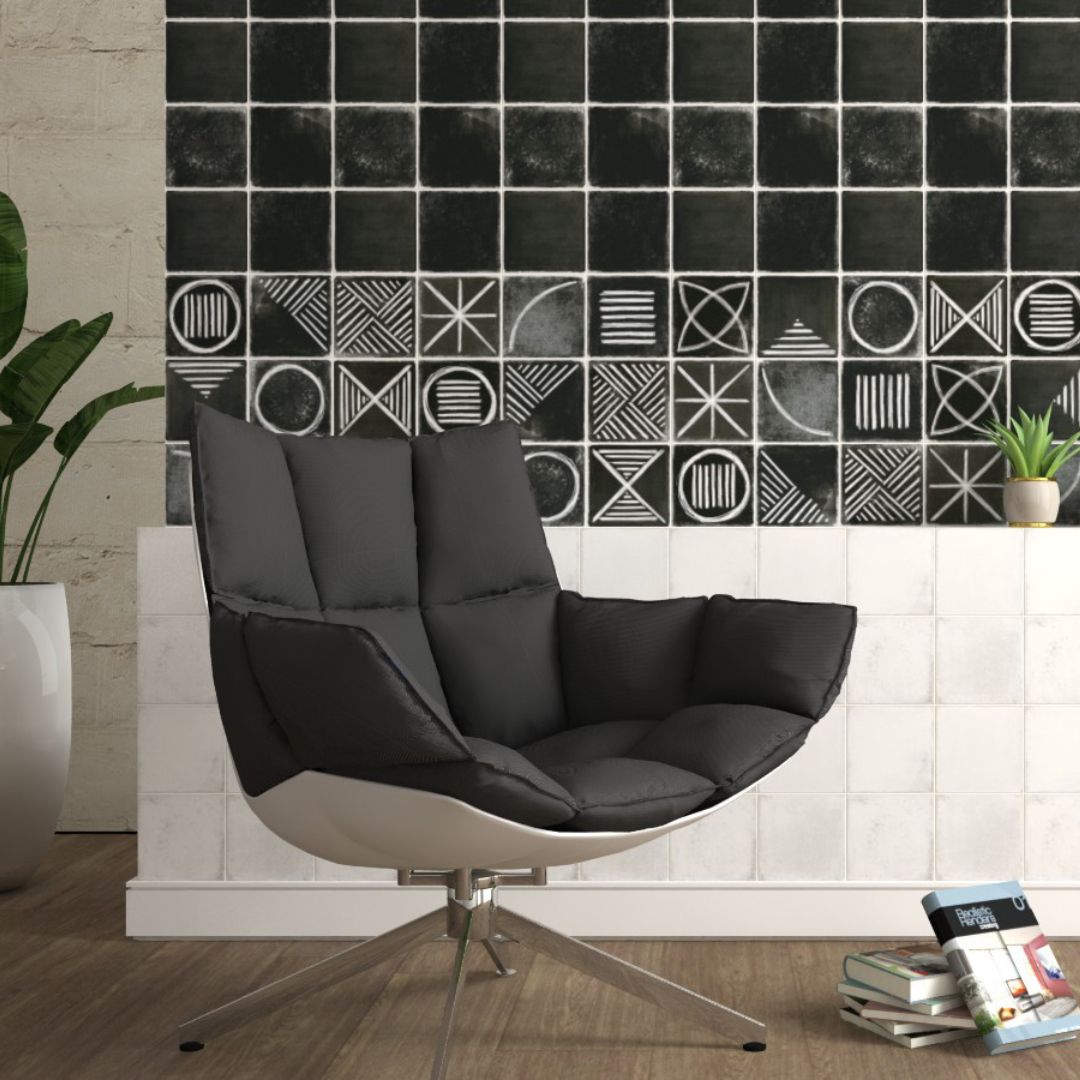 Inca Wall Tile 15x15 | Black Design MIX Matt