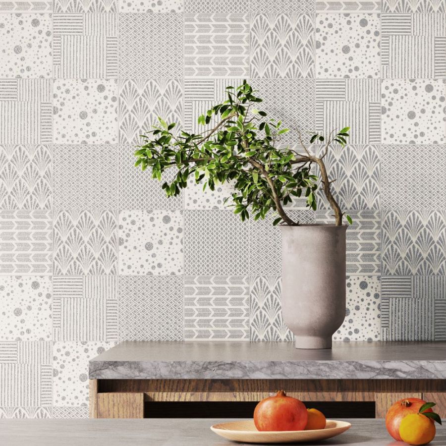 Carrelage Mural Palma 15x15 | Dessin Gris MIX Brillant sur Mat