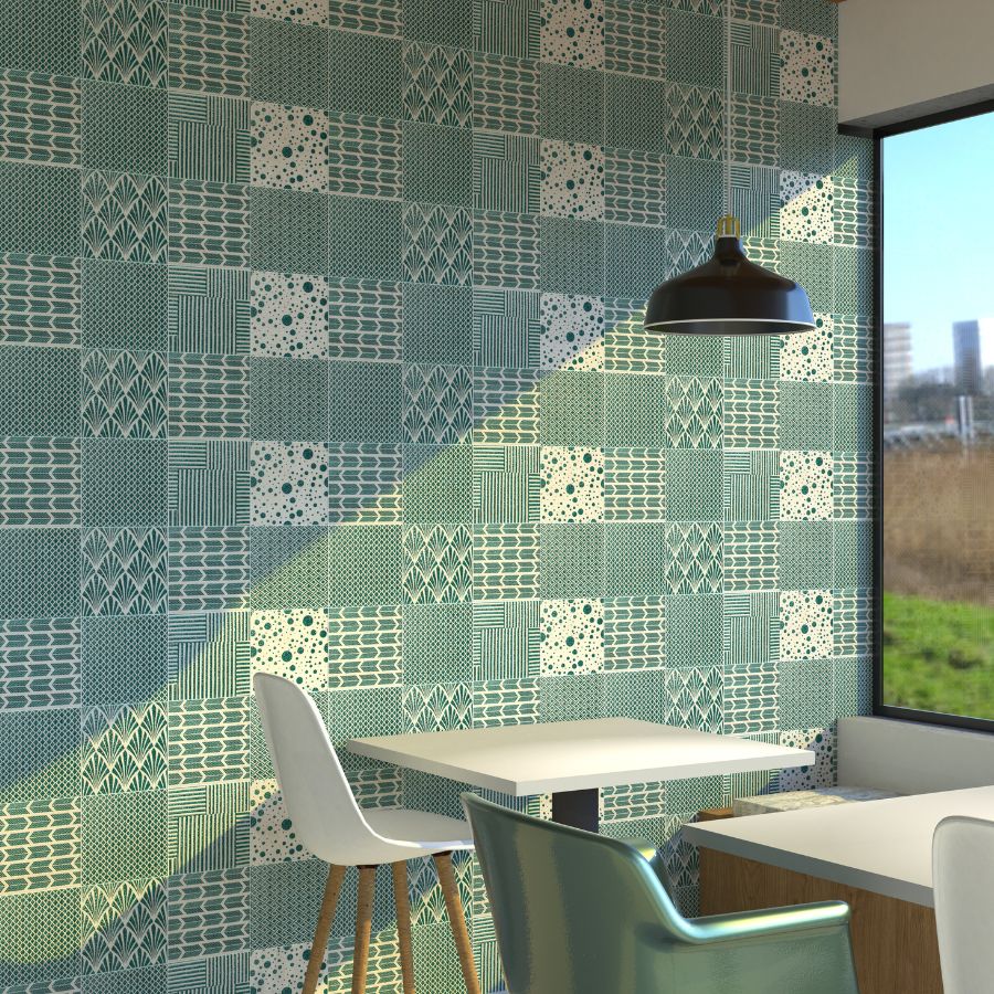 Carrelage Mural Palma 15x15 | Dessin Vert MIX Brillant sur Mat