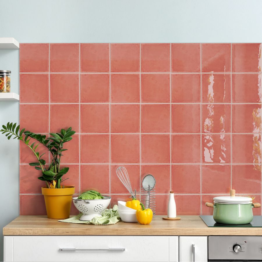 Rustic Wall Tile M15x15 | Pink 580 Glossy