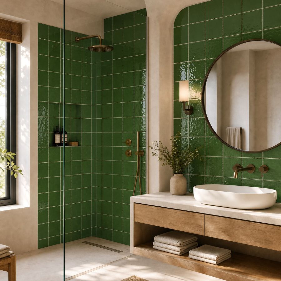 Rustic Wall Tile M15x15 | Green 880 Glossy