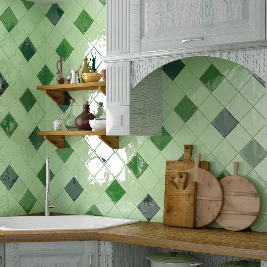 Rustic Wall Tile M15x15 | Green 810 Glossy